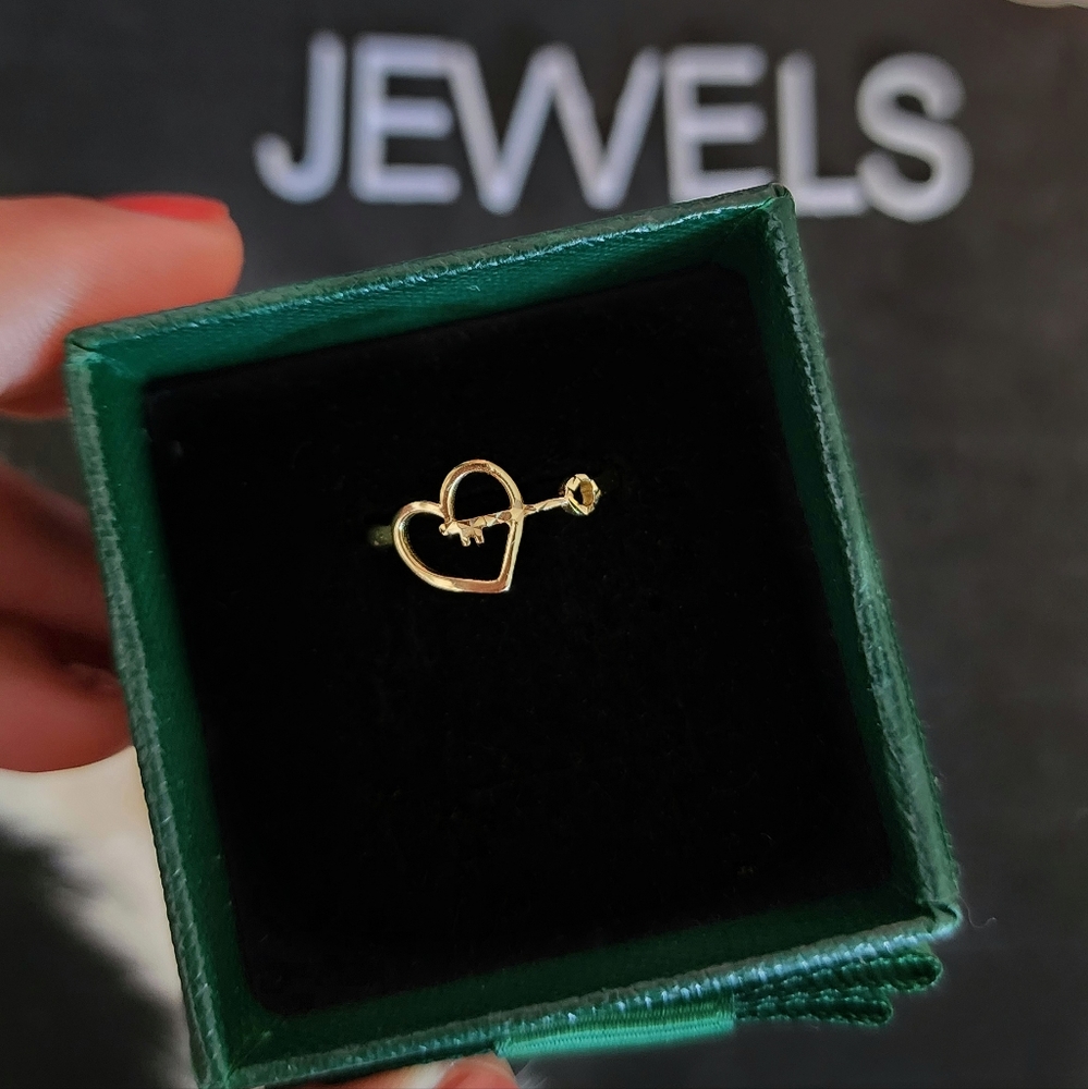Heart and Key Ring 18K Real Saudi Gold